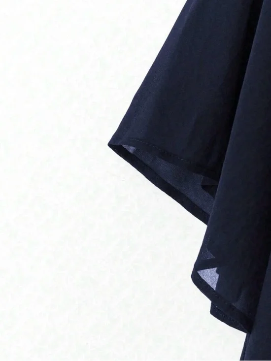 SHEIN Navy Blouse with Navy-and-Cream Leaf Print Wide-Leg Pants - Picture 3 of 7